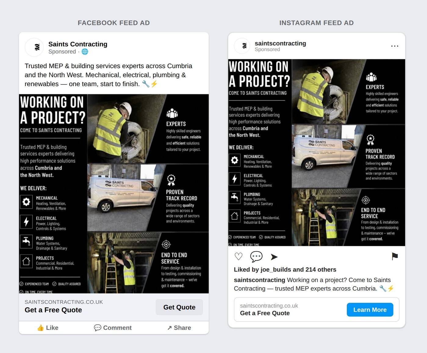 Saints Contracting paid social advert