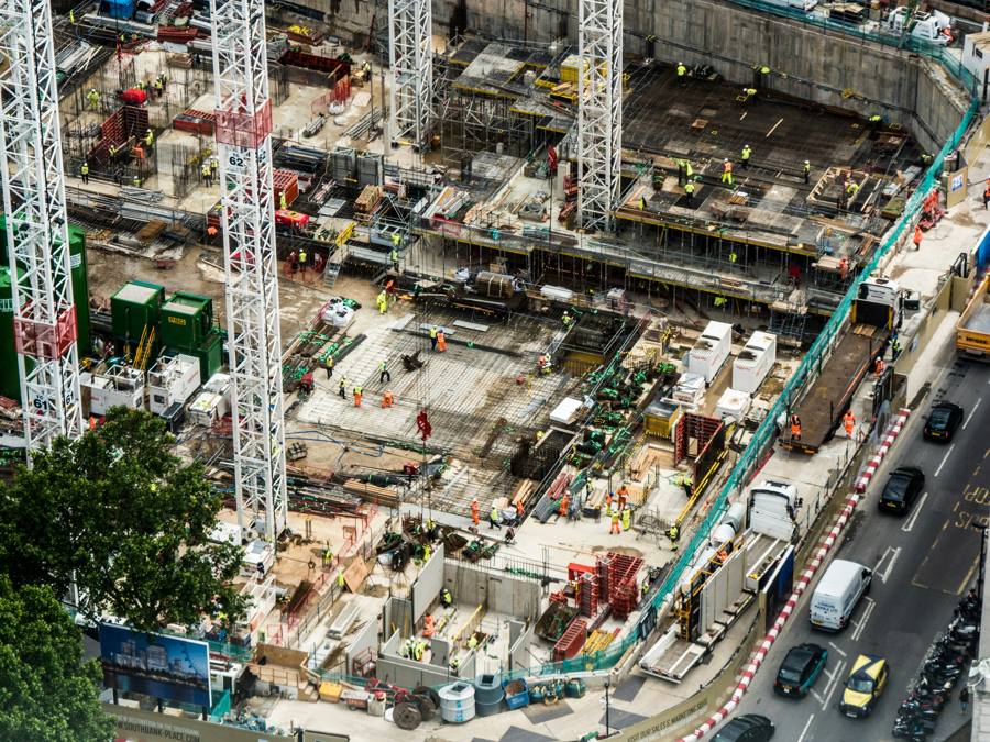 Aerial view of a building site